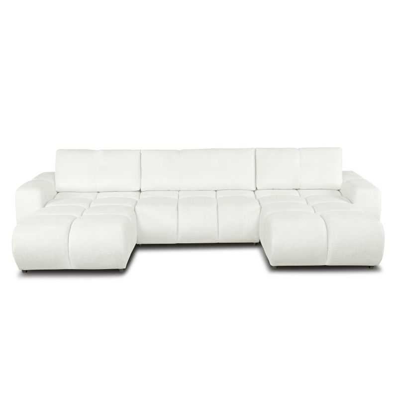 Canapé panoramique convertible SORELLA 6 places tissu chenille écru