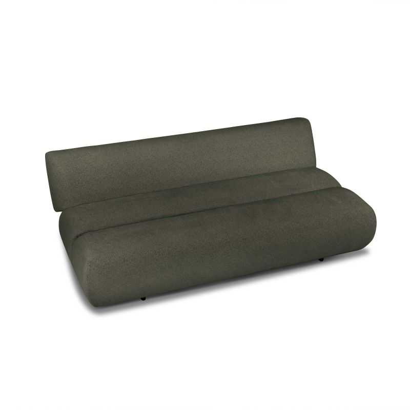 Canapé droit convertible PIO 3 places tissu bouclette vert kaki