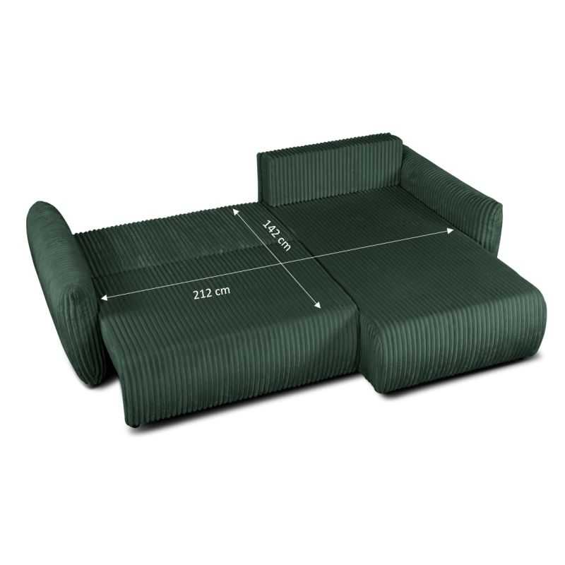 Canapé d'angle convertible et réversible GLORIA 4 places velours côtelé vert kaki