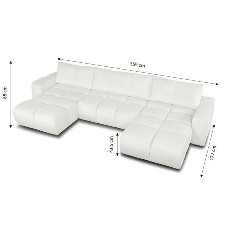 Canapé panoramique convertible SORELLA 6 places tissu chenille écru