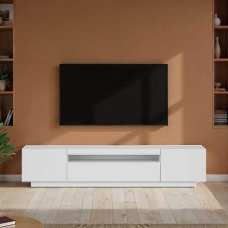 Meuble TV BIRNA blanc mat 3 portes 200cm