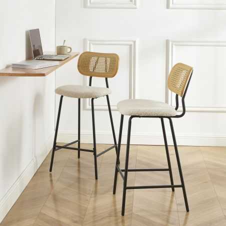 Lot de 2 TINA tabourets tissu bouclette crème
