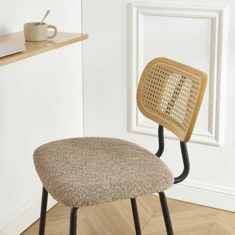 Lot de 2 TINA tabourets tissu bouclette taupe
