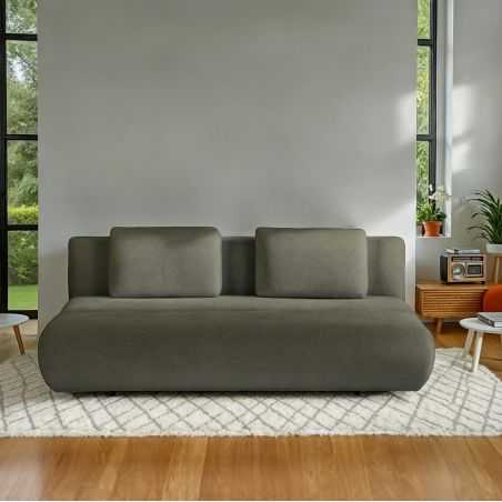 Canapé droit convertible PIO 3 places tissu bouclette vert kaki