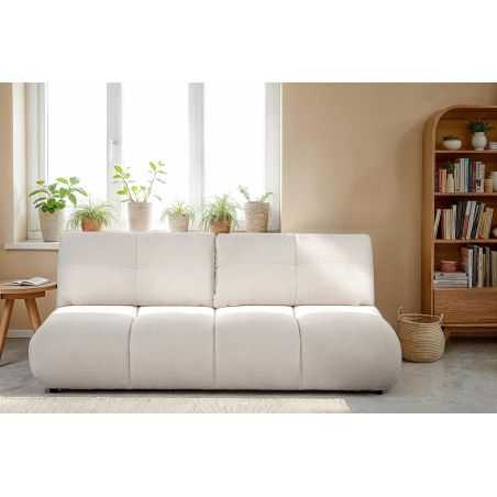 Canapé droit convertible TASCA 3 places tissu bouclette grège