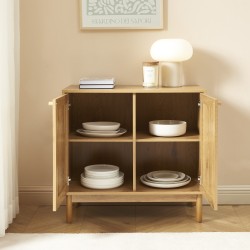 Buffet BAAMA effet chêne et cannage rotin 2 portes 80cm