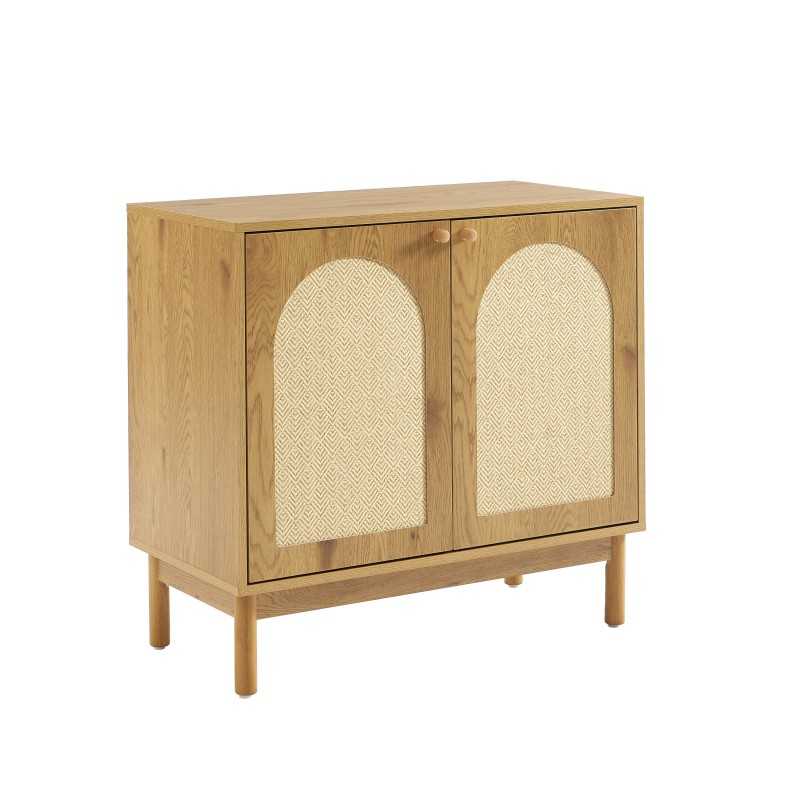 Buffet BAAMA effet chêne et cannage rotin 2 portes 80cm