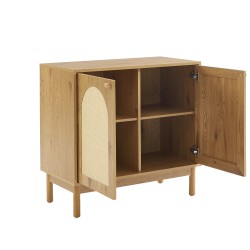 Buffet BAAMA effet chêne et cannage rotin 2 portes 80cm