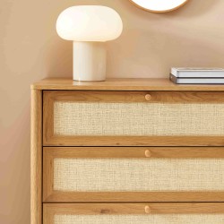 Commode HAIDA 4 tiroirs effet chêne et cannage rotin 42cm