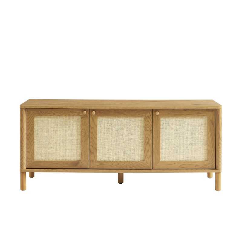 Meuble TV HAIDA effet chêne et cannage rotin 120cm