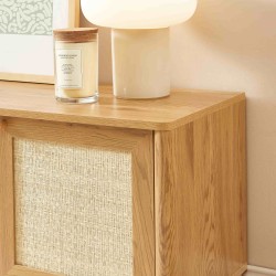 Meuble TV HAIDA effet chêne et cannage rotin 120cm