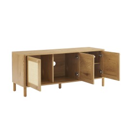 Meuble TV HAIDA effet chêne et cannage rotin 120cm