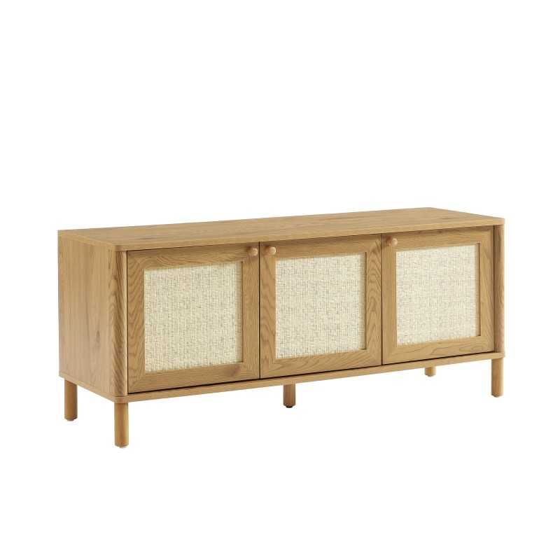 Meuble TV HAIDA effet chêne et cannage rotin 120cm