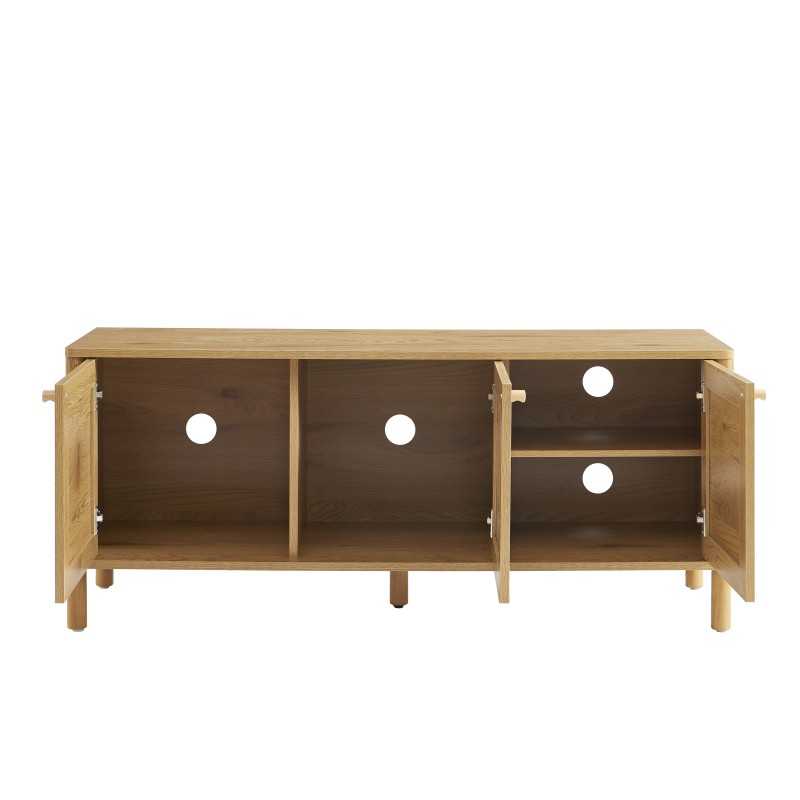Meuble TV HAIDA effet chêne et cannage rotin 120cm