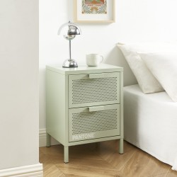 Table de chevet PANTONE métal vert amande double tiroirs 40cm