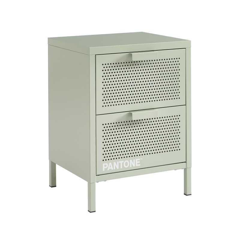 Table de chevet PANTONE métal vert amande double tiroirs 40cm