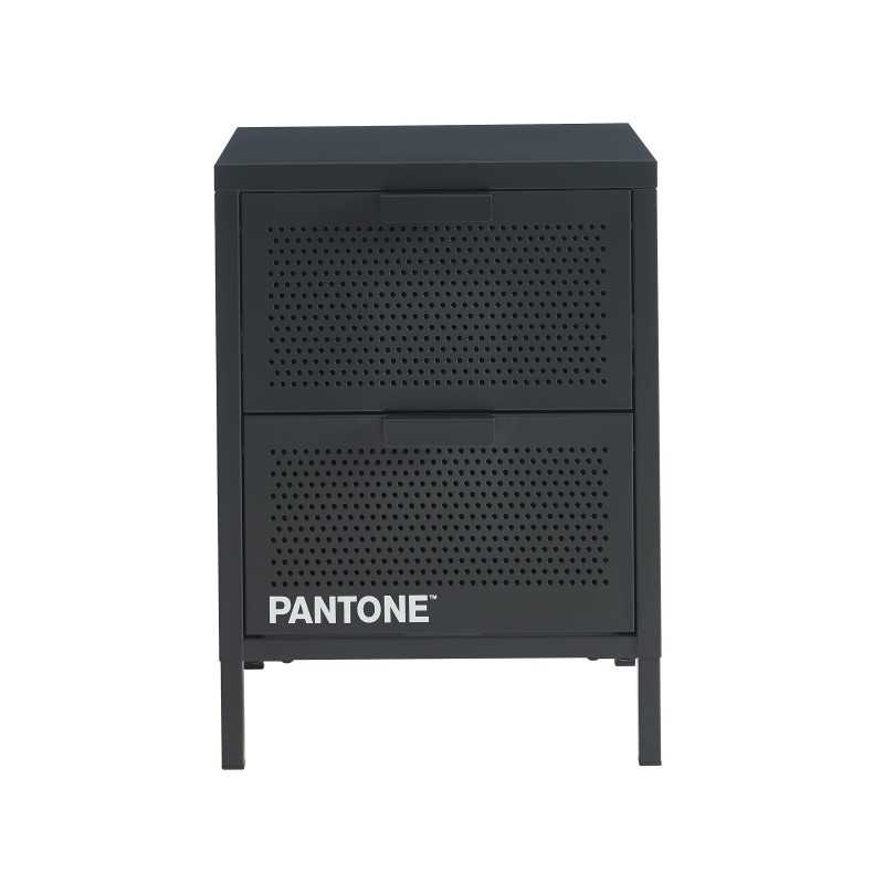 Table de chevet PANTONE métal gris anthracite double tiroirs 40cm