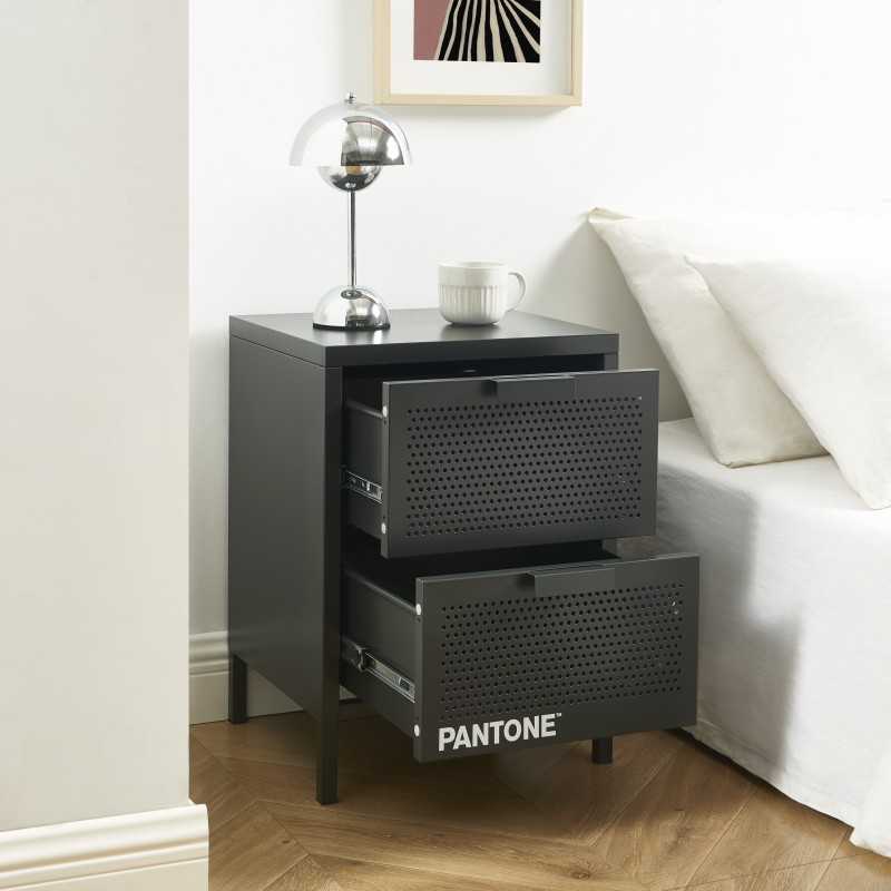 Table de chevet PANTONE métal gris anthracite double tiroirs 40cm