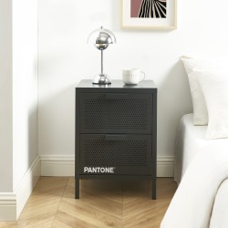Table de chevet PANTONE métal gris anthracite double tiroirs 40cm