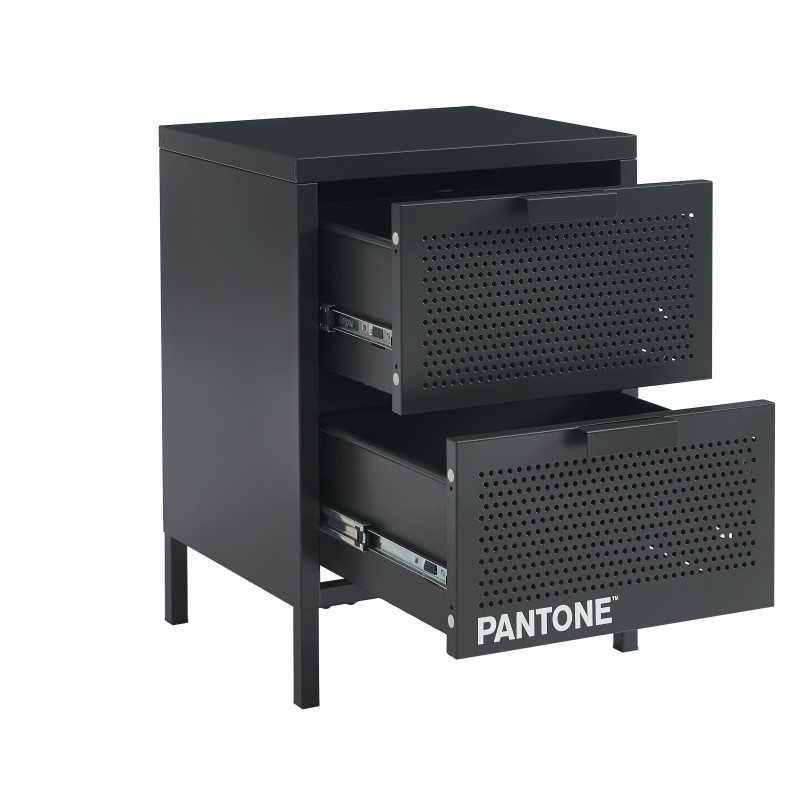 Table de chevet PANTONE métal gris anthracite double tiroirs 40cm