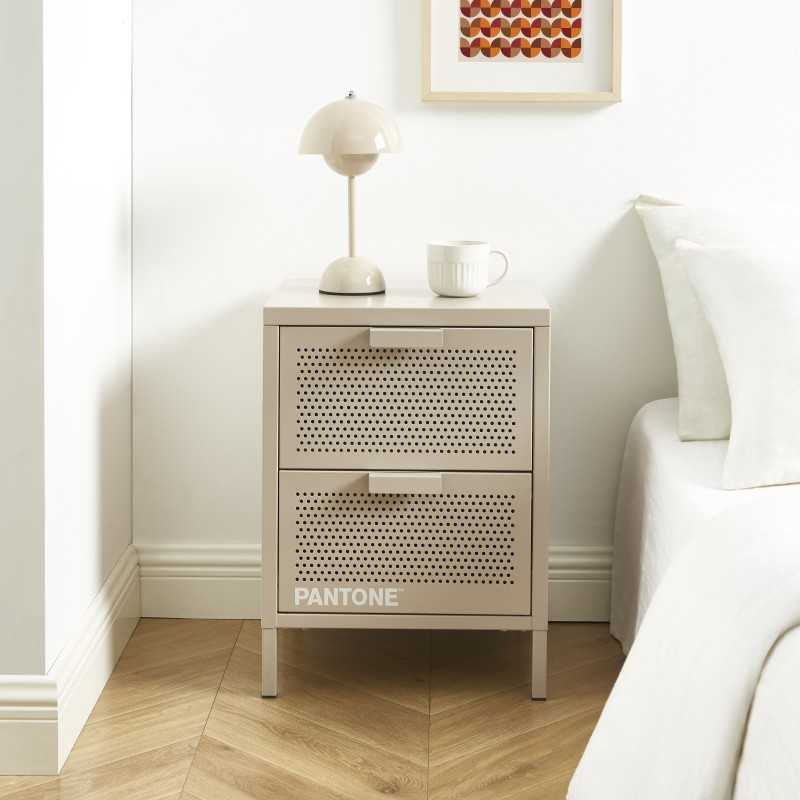 Table de chevet PANTONE métal taupe double tiroirs 40cm
