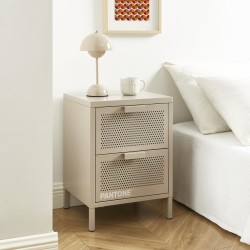 Table de chevet PANTONE métal taupe double tiroirs 40cm