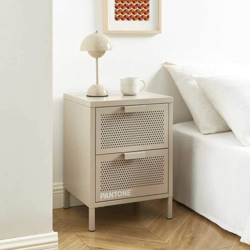 Table de chevet PANTONE métal taupe double tiroirs 40cm