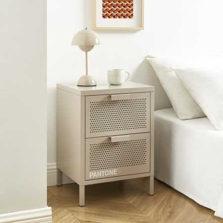 Table de chevet PANTONE métal taupe double tiroirs 40cm