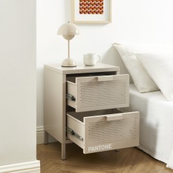 Table de chevet PANTONE métal taupe double tiroirs 40cm