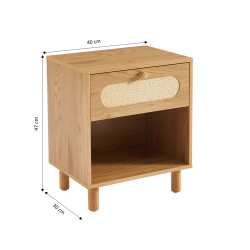 Table de chevet BAAMA effet chêne et cannage rotin 1 tiroir