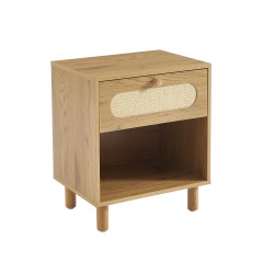 Table de chevet BAAMA effet chêne et cannage rotin 1 tiroir