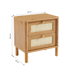 Table de chevet HAIDA effet chêne et cannage rotin 2 tiroirs