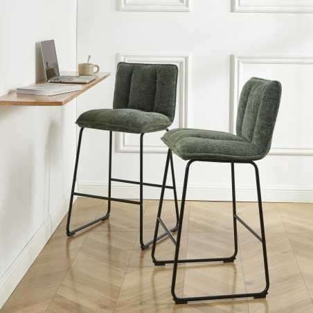 Lot de 2 tabourets ISOLA tissu vert pied h75cm