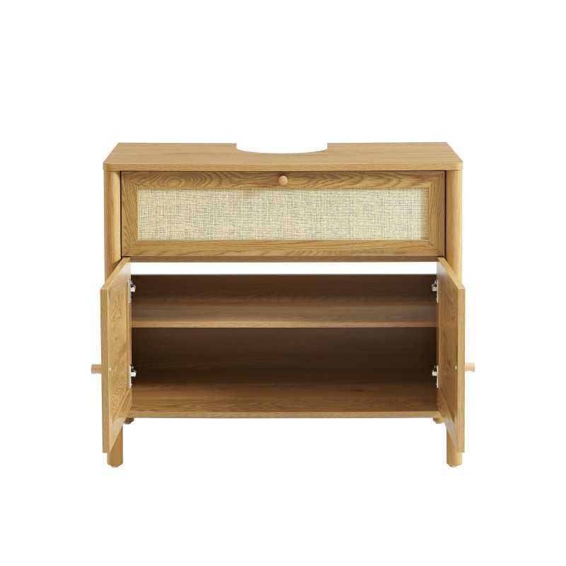 Meuble de salle de bain HAIDA effet chêne et cannage rotin 39,5cm