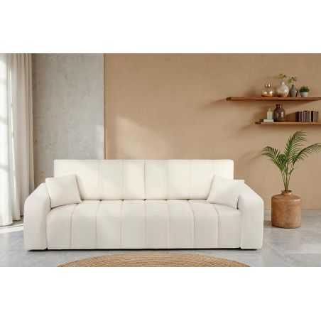 Canapé droit convertible BELEM 3 places tissu chenille écru