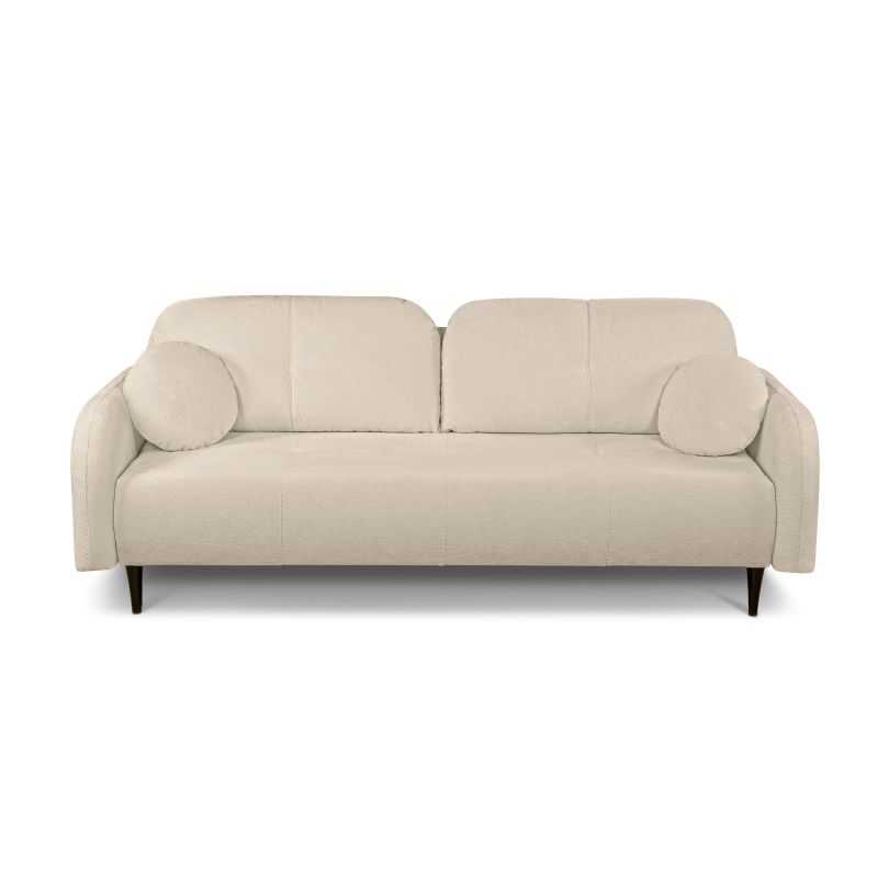 Canapé droit convertible ROTONDO 3 places tissu bouclette grège