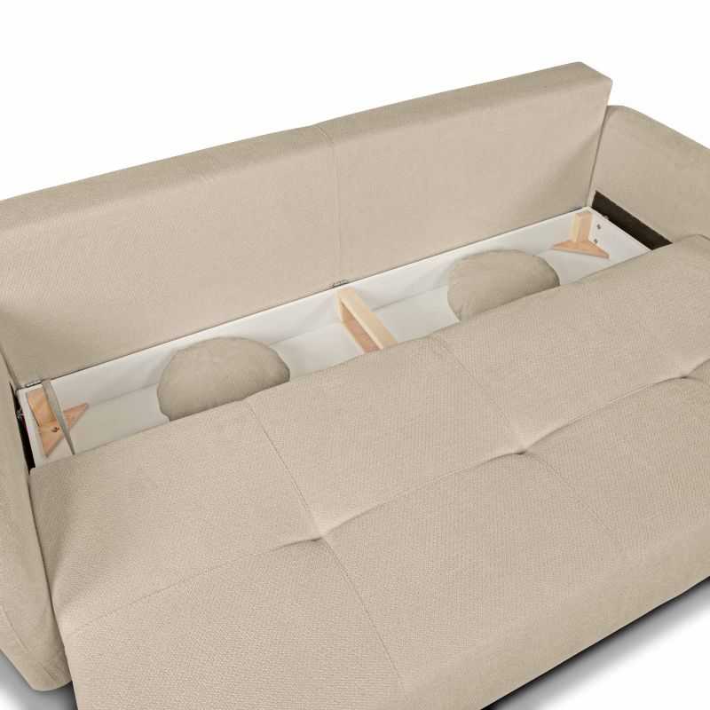 Canapé droit convertible ROTONDO 3 places tissu bouclette grège