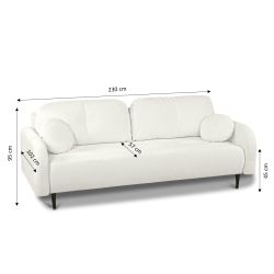 Canapé droit convertible ROTONDO 3 places tissu bouclette écru