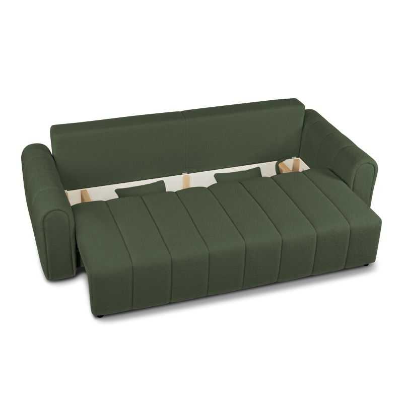 Canapé droit convertible GIORGIO 3 places tissu bouclette vert kaki