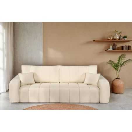 Canapé droit convertible BELEM 3 places tissu bouclette écru