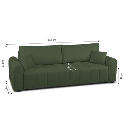 Canapé droit convertible GIORGIO 3 places tissu bouclette vert kaki