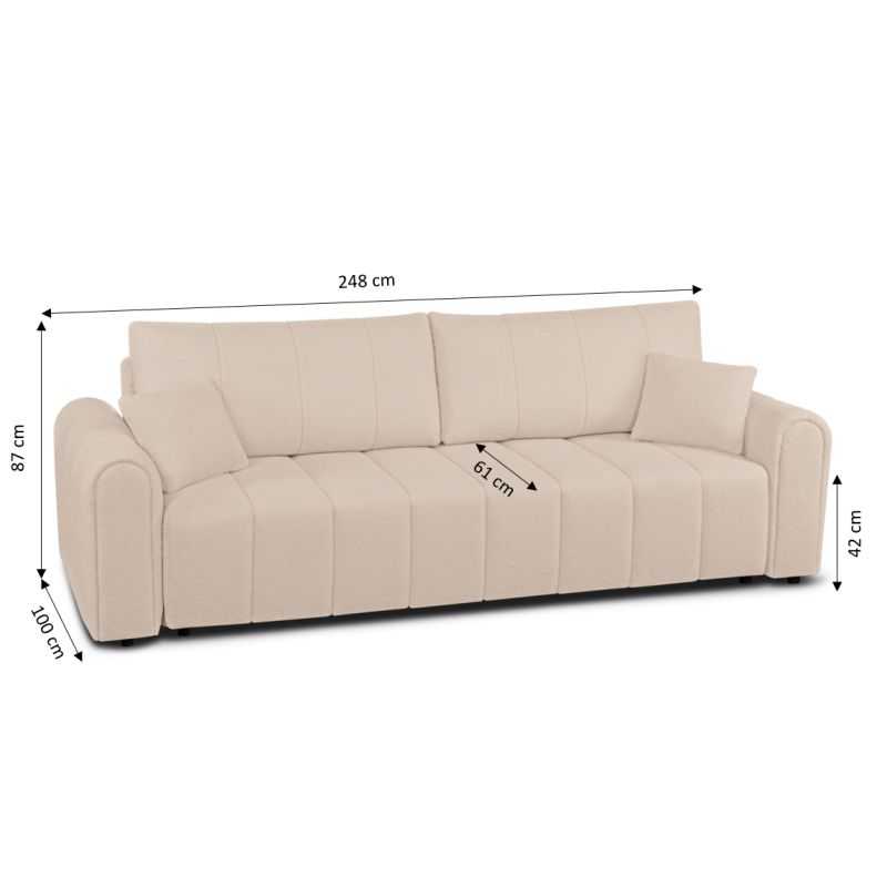 Canapé droit convertible GIORGIO 3 places tissu bouclette taupe