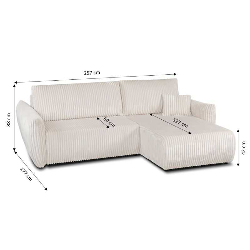 Canapé d'angle convertible et réversible GLORIA 4 places velours côtelé écru