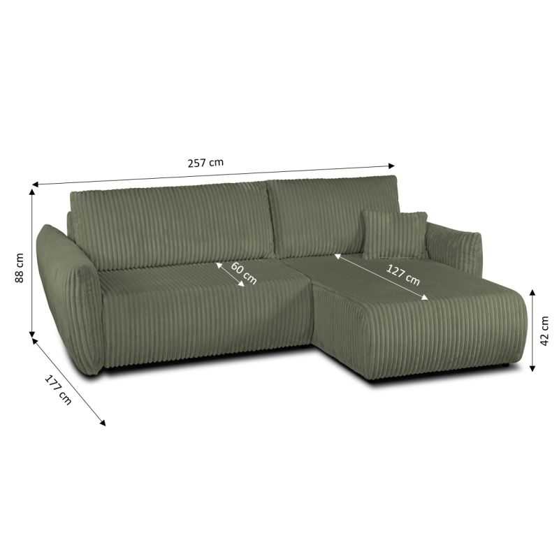 Canapé d'angle convertible et réversible GLORIA 4 places velours côtelé vert sauge