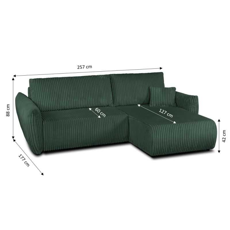Canapé d'angle convertible et réversible GLORIA 4 places velours côtelé vert kaki