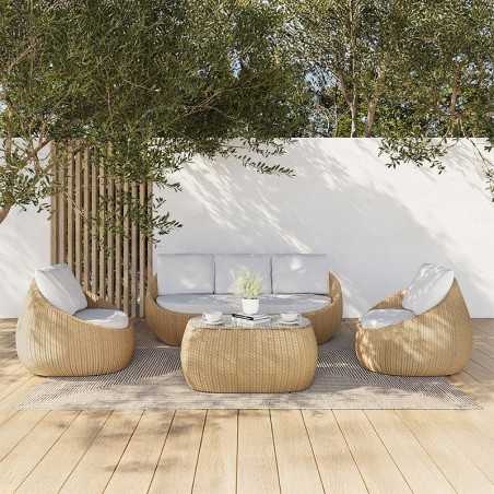 Salon de jardin HORWARD 5 places en résine tressée coloris beige