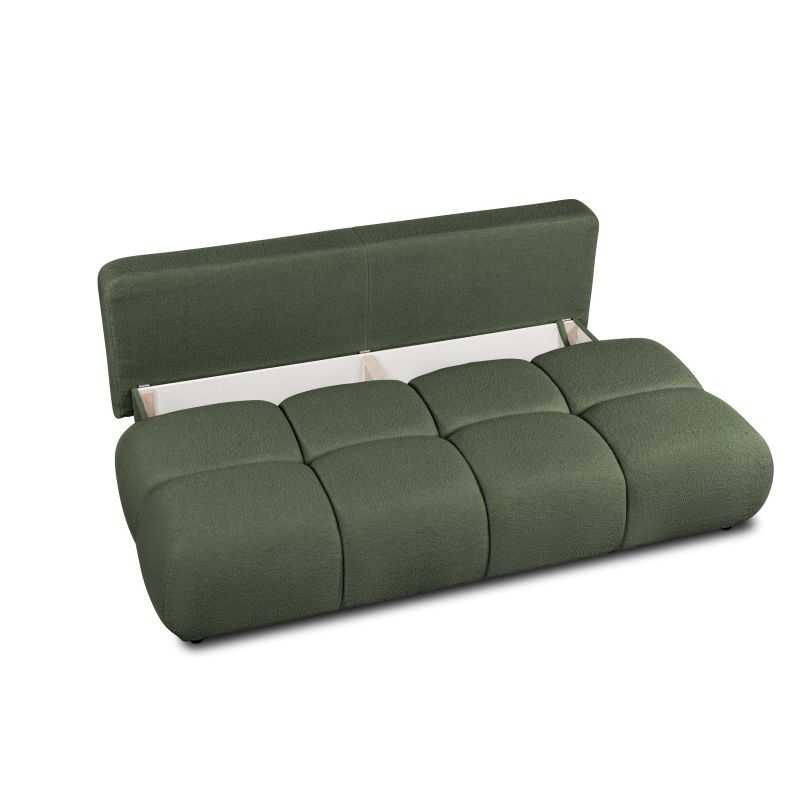 Canapé droit convertible TASCA 3 places tissu bouclette vert kaki