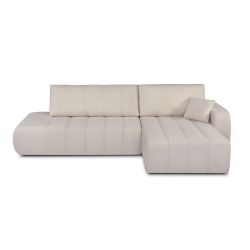 Canapé d'angle droit convertible BELEM 4/5 places tissu chenille grège