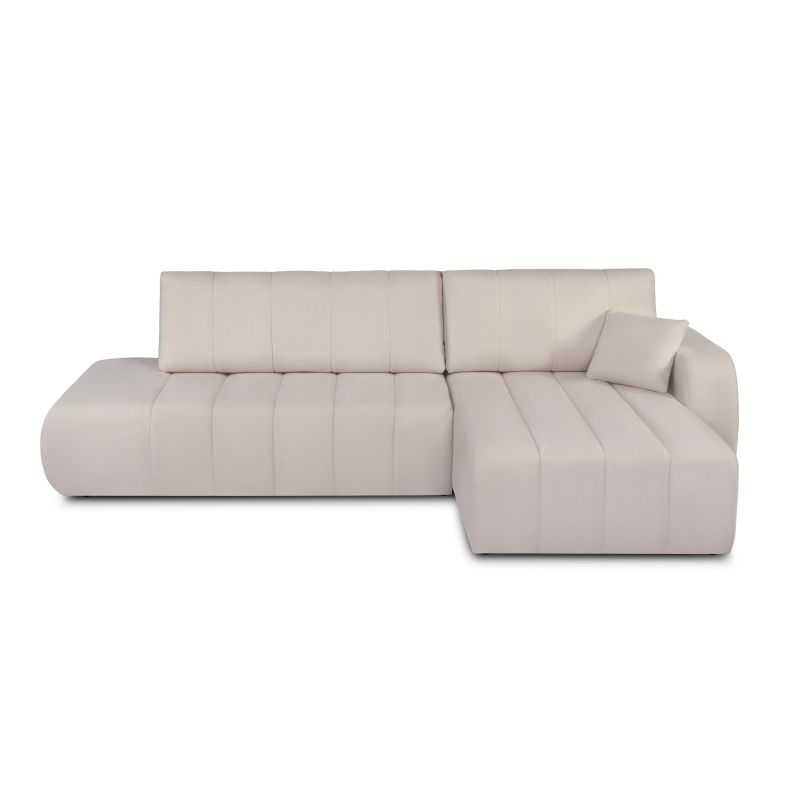 Canapé d'angle droit convertible BELEM 4/5 places tissu chenille grège