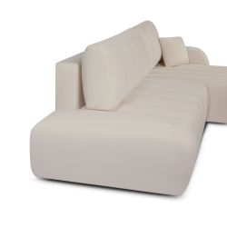Canapé d'angle droit convertible BELEM 4/5 places tissu chenille grège